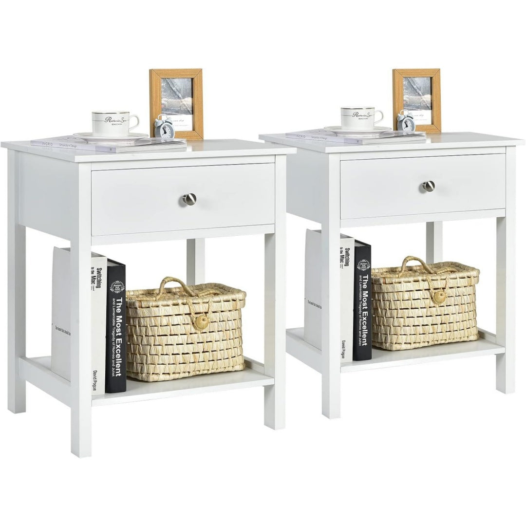 Tavolino compatto bianco con cassetti